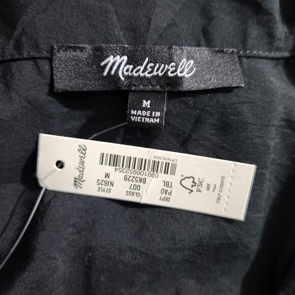 Madewell Drapey Banded-Bottom Button-Down Crop Top Black Women's Size Medium New - Picture 10 of 11